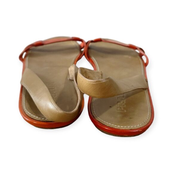 Prada Flat‎ Sling Back Sandal, Orange Patent,  Size 38.5 EU - Picture 6 of 14